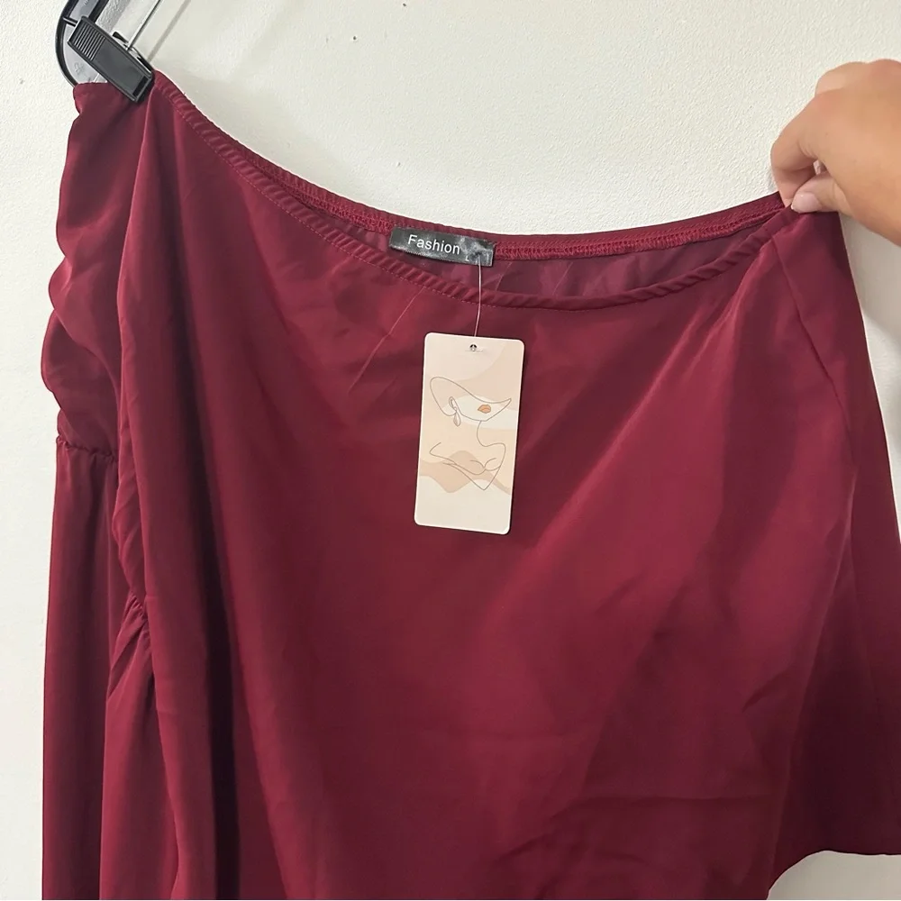 Elegant Burgundy Off-Shoulder Dress Size Large - Picture 3 of 8